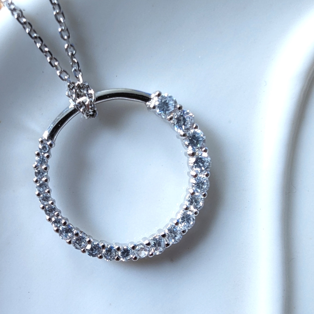 Cubic Zirconia Circle Pendant Necklace in Sterling Silver